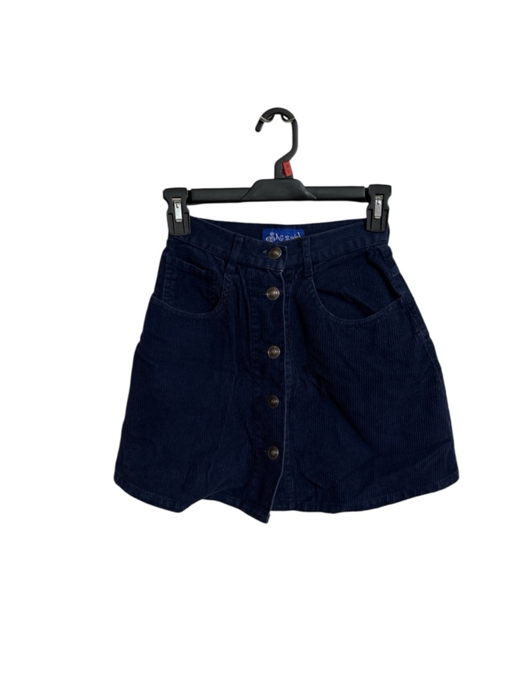 SHE SAID Corduroy Button-Front Mini Skirt - Navy Blue
